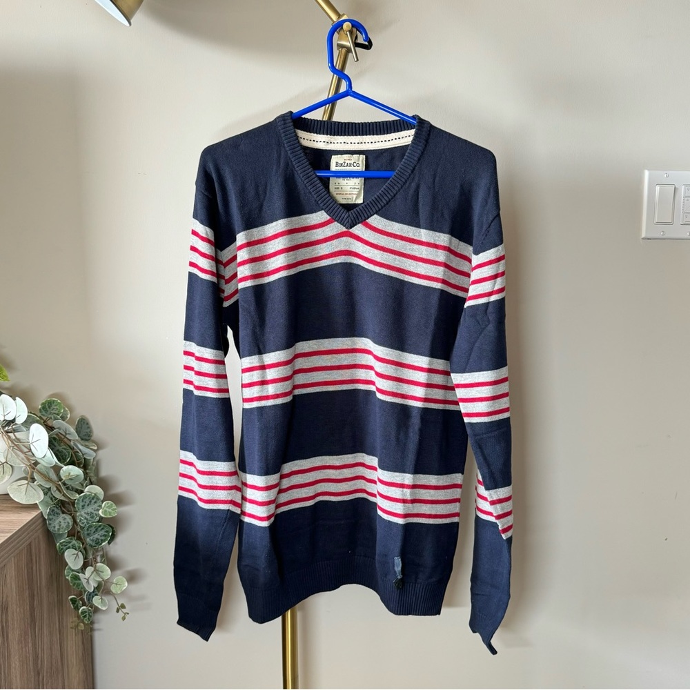 BINZAK-CO - Navy Blue with Stripes V Neck Sweatshirt - Men’s Small